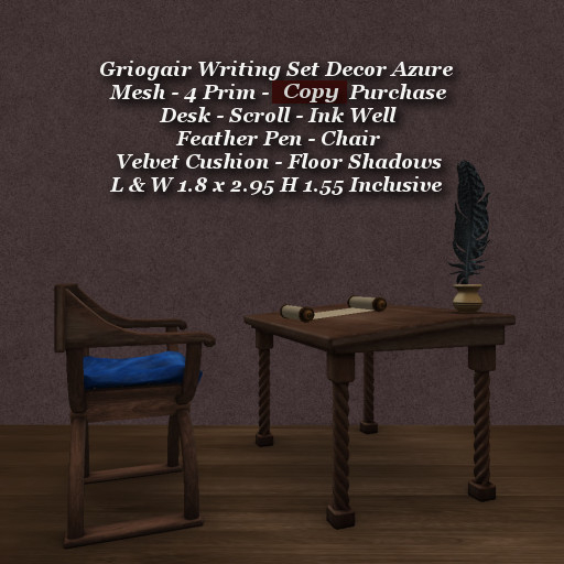 Second Life Marketplace Griogair Writing Set Decor Azure1